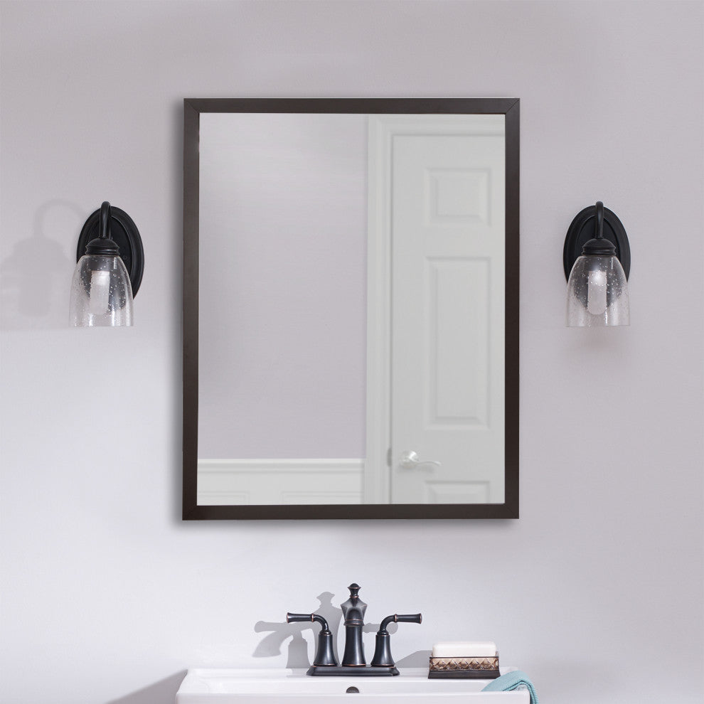 Rectangular Aluminum Framed Wall Mounted Bathroom Mirror, Oil-Rubbed Bronze;, 30" X 36";