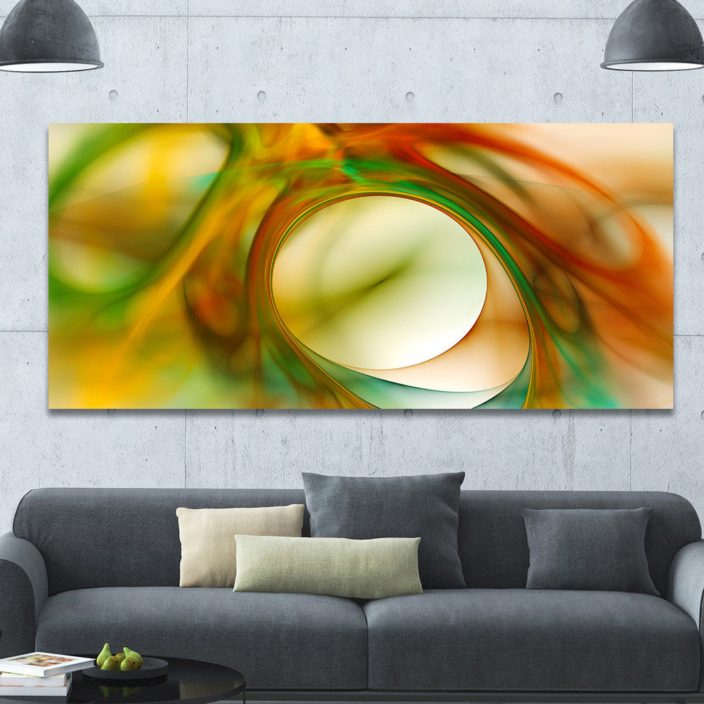 Circled Green Psychedelic Texture, Oversized Abstract Canvas Art Print, 60x28