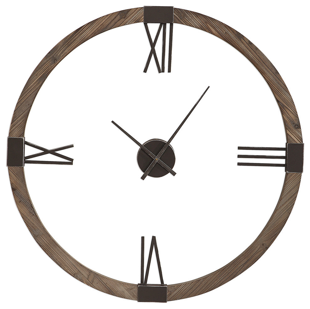 Retro Modern Wood Iron Round Wall Clock | Open Floating Center Mid Century