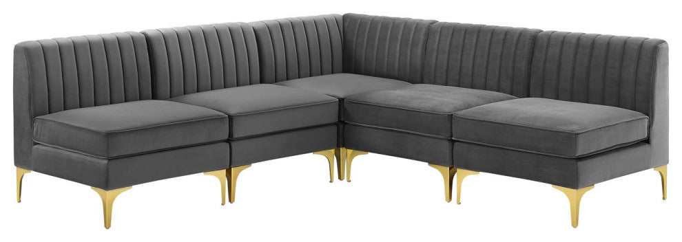 Triumph Channel Tufted Performance Velvet 5-Piece Sectional Sofa - Gray