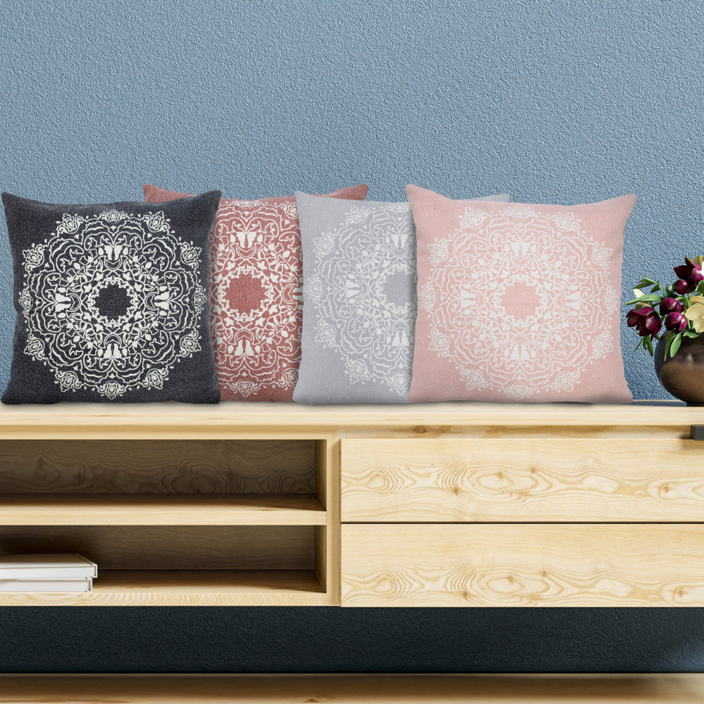 Bohemian Mandala Medallion Throw Pillow, Jet Black, 20" X 20", Poly Fill