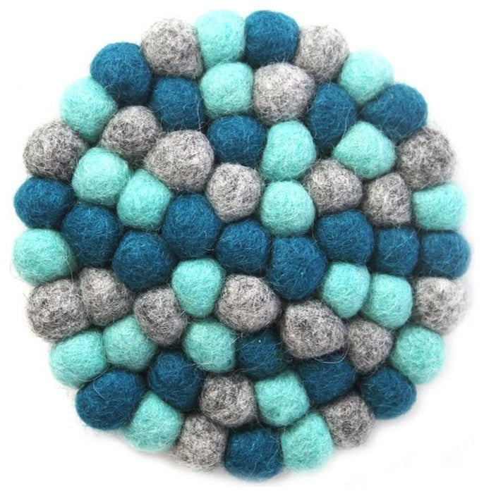Felt Ball Coasters, Set of 4, Light Blues
