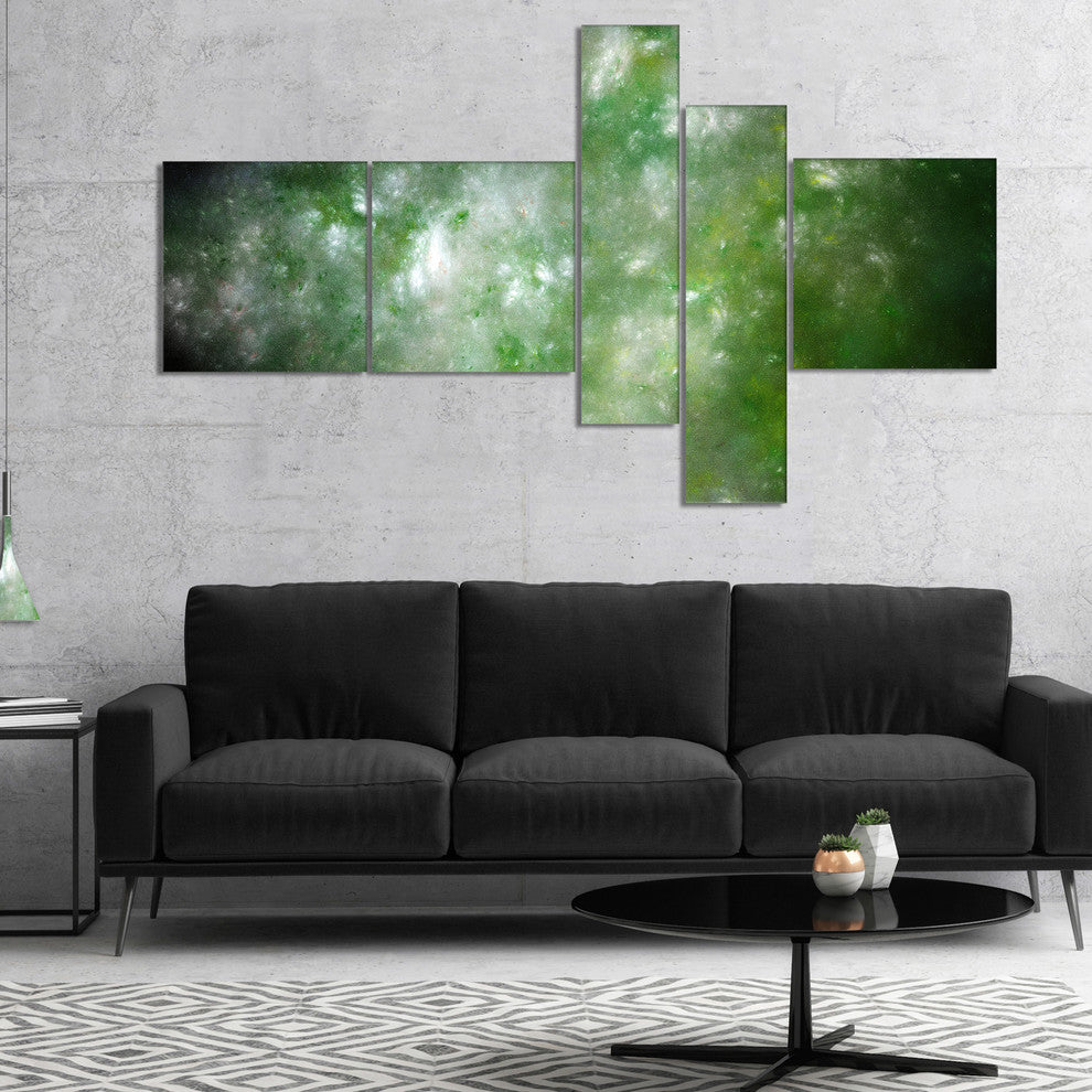 Blur Green Starry Fractal Sky, Abstract Canvas Art Print, 60"x32", 5 panels