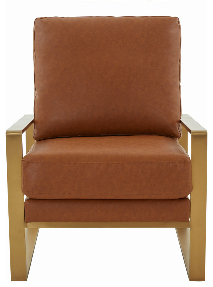 LeisureMod Jefferson 3-Piece Set With 2 Arm Chairs and Coffee Table, Cognac Tan