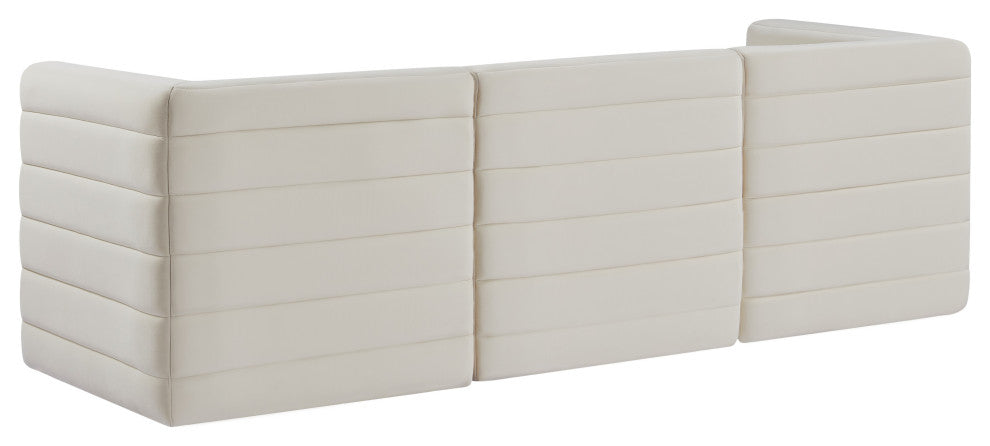 Quincy Velvet Upholstered 3-Piece Modular Sofa, Cream