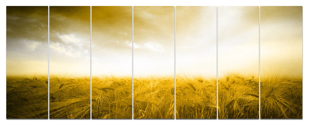 Yellow Meadow under Bright Sun, Landscape Canvas Art Print, 83"x32", 7 Panels