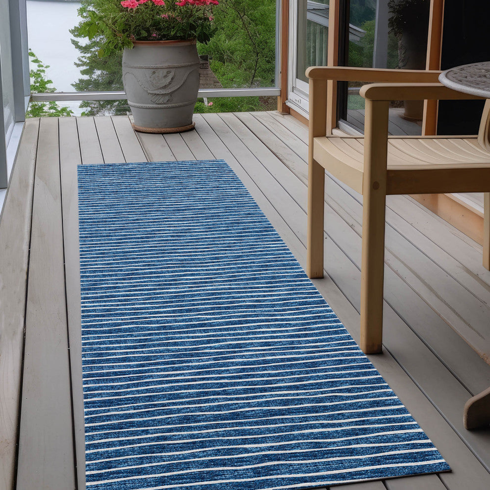 Indoor/Outdoor Laidley LA1 Navy Machine Washable 2'3" x 7'6" Rug
