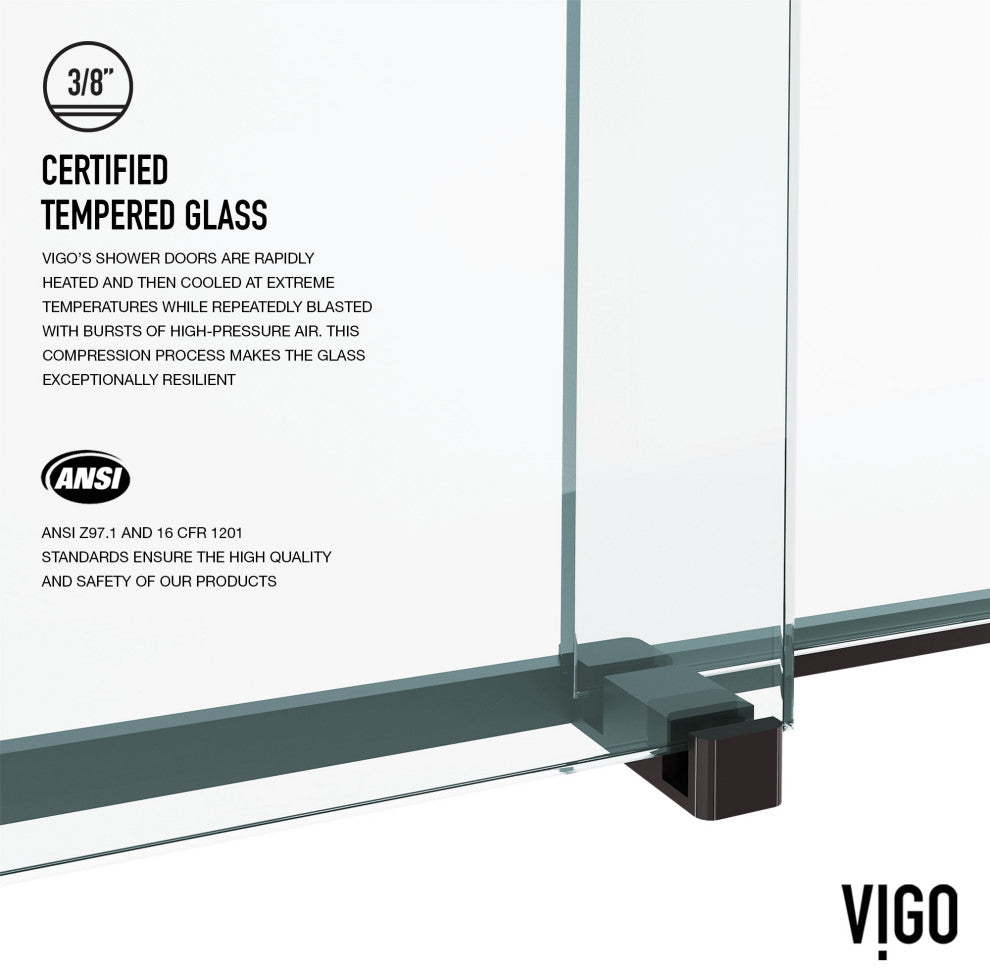 VIGO Houston Frameless Sliding, V-Motion, Matte Black, Shower Door, 56" to 60" W X 76" H, Clear Glass