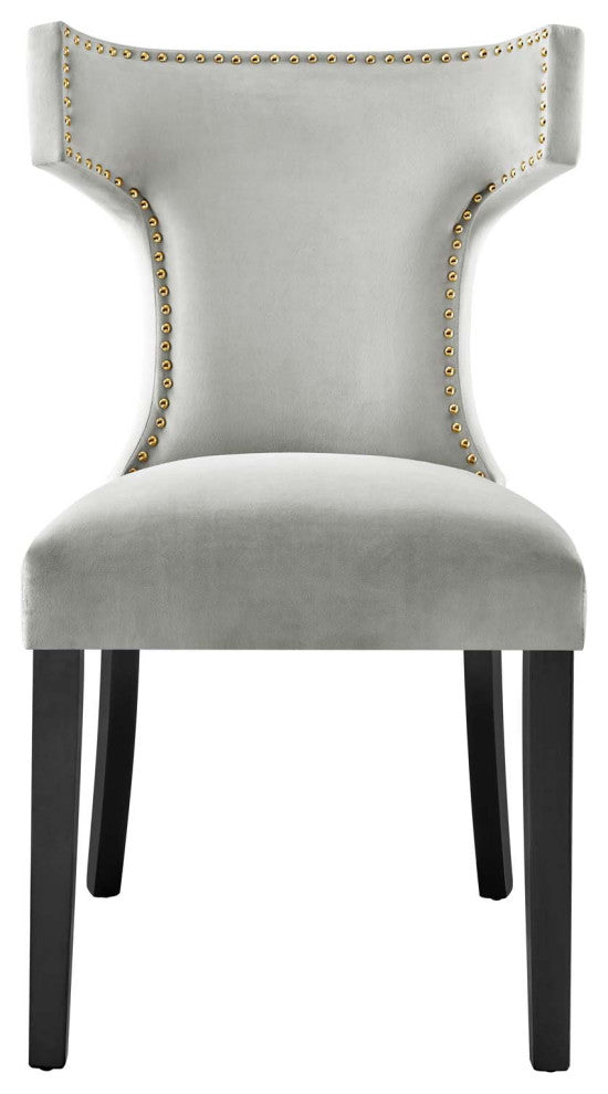 Dining Chair, Nailhead, Set of 2, Gray, Velvet, Modern, Bistro Hospitality