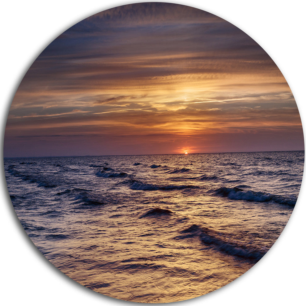 Sunset Over The Baltic Sea, Modern Seashore Round Metal Wall Art, 38"