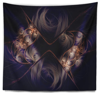 Dark Gold Fractal Flower Pattern Abstract Wall Tapestry, 92"x78"