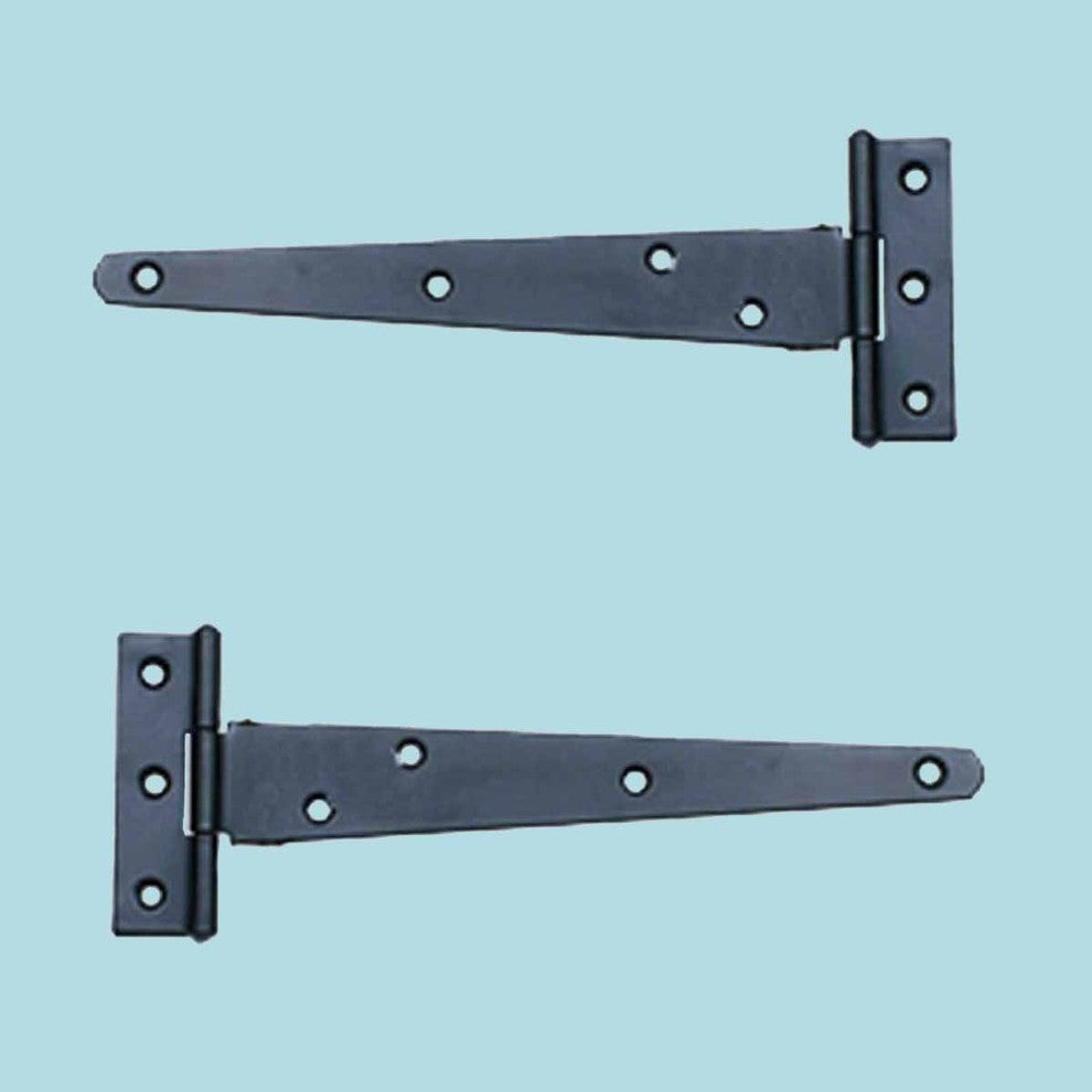 T Strap Door Hinge Black Iron RSF Finish Light Duty 9" Set of 2