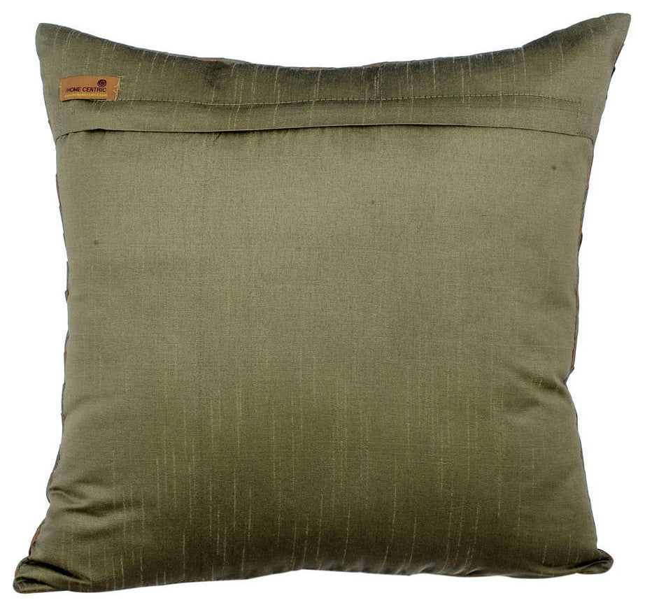 Green Decorative Pillow Covers 14"x14" Silk, Unfolding Olive Copper
