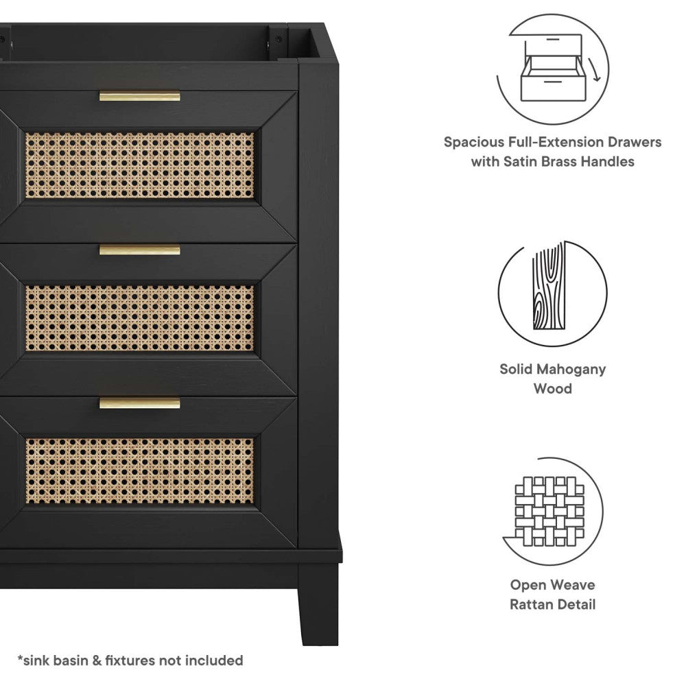 Dixie 24" Solid Wood Bathroom Vanity Cabinet, Sink Basin Not Included, Black