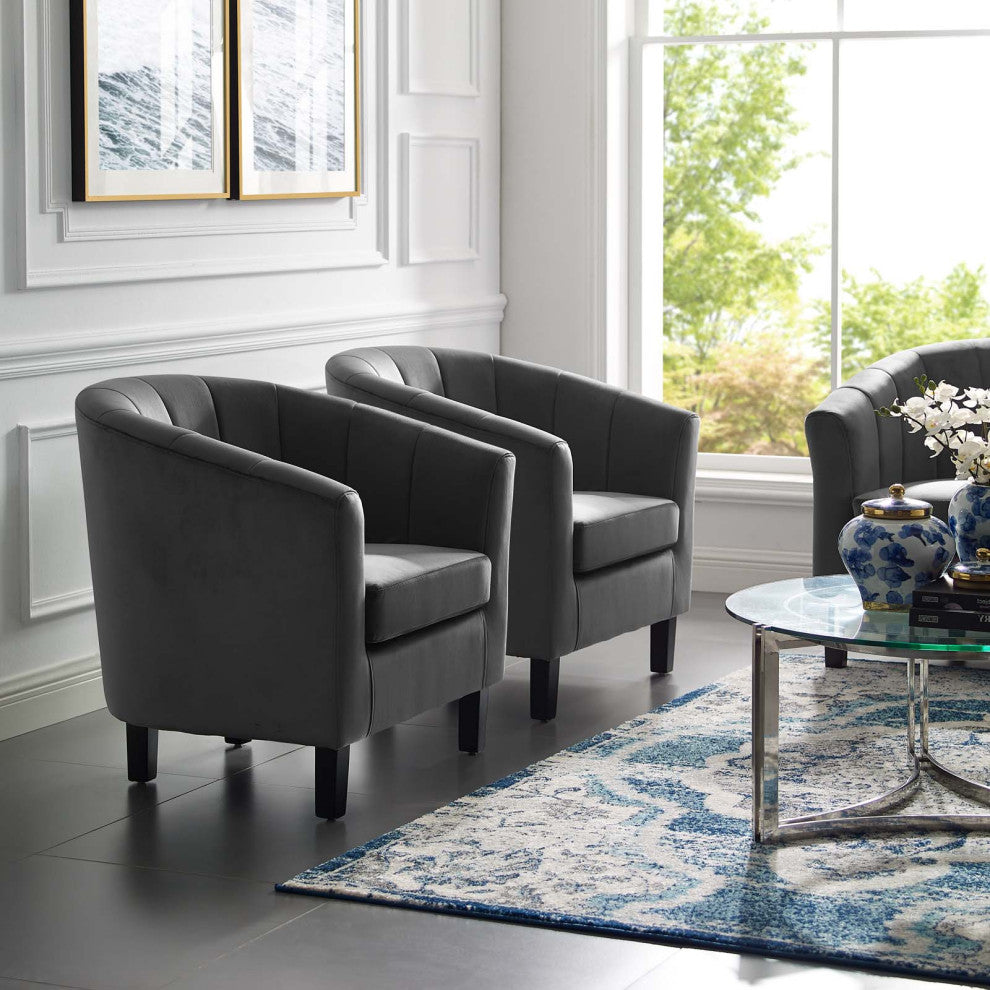 Tufted Armchair Accent Chair, Set of 2, Velvet, Gray, Modern, Lounge