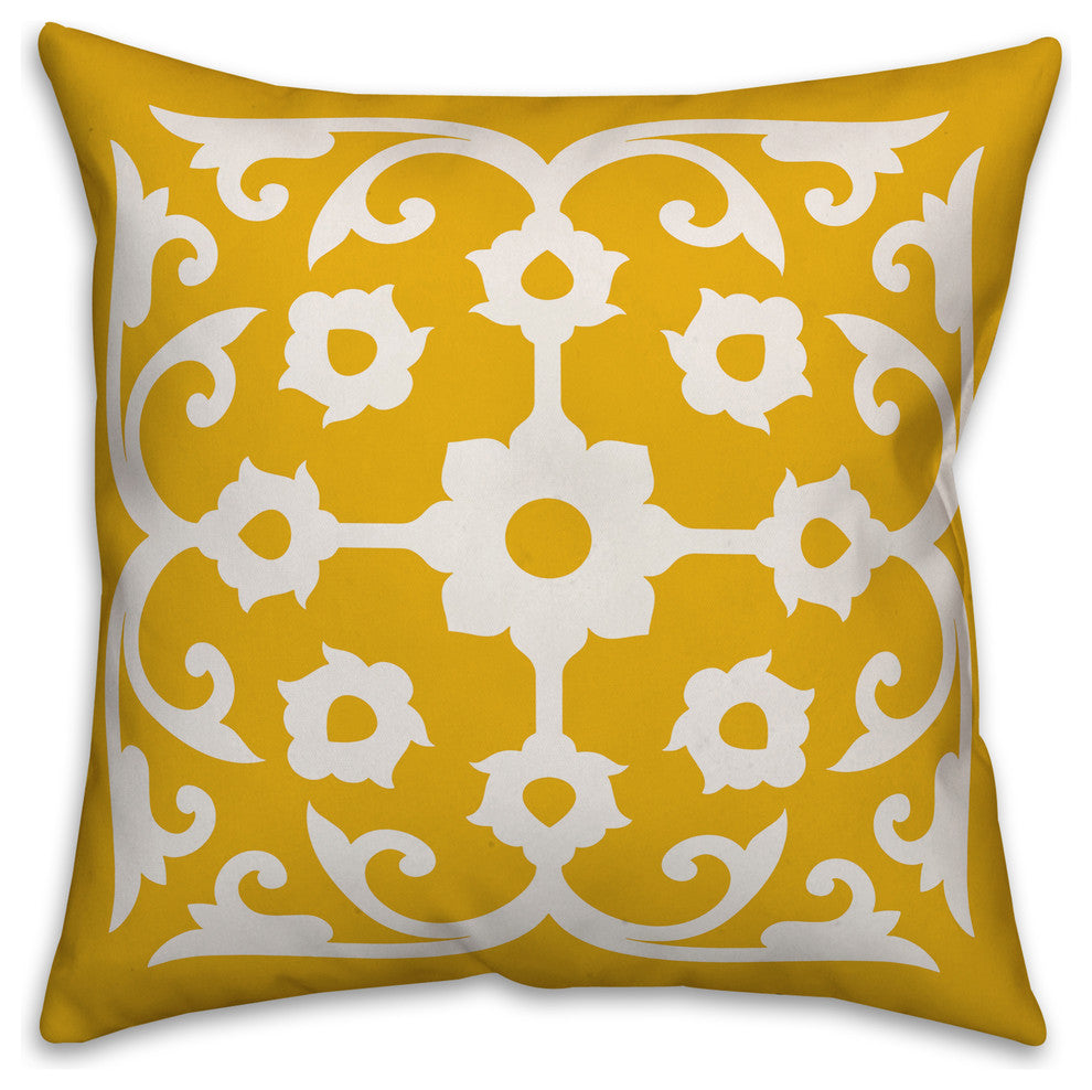 Yellow and White Tile 18x18 Throw Pillow