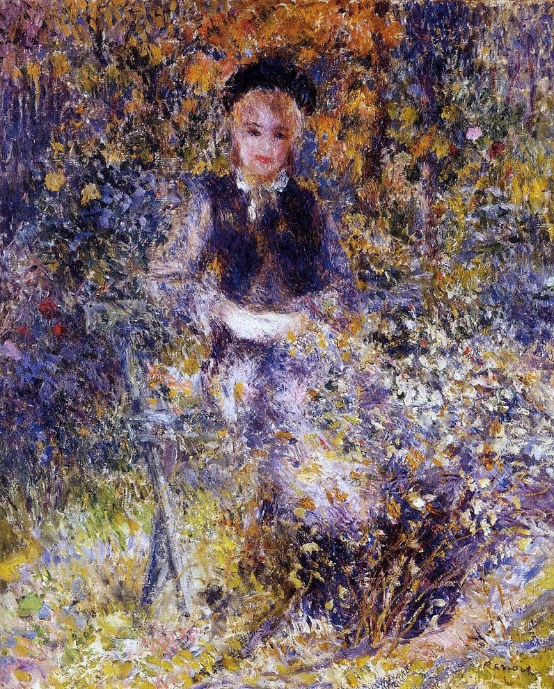 Pierre Auguste Renoir A Young Woman on a Bench Gallery Wrapped Canvas Print