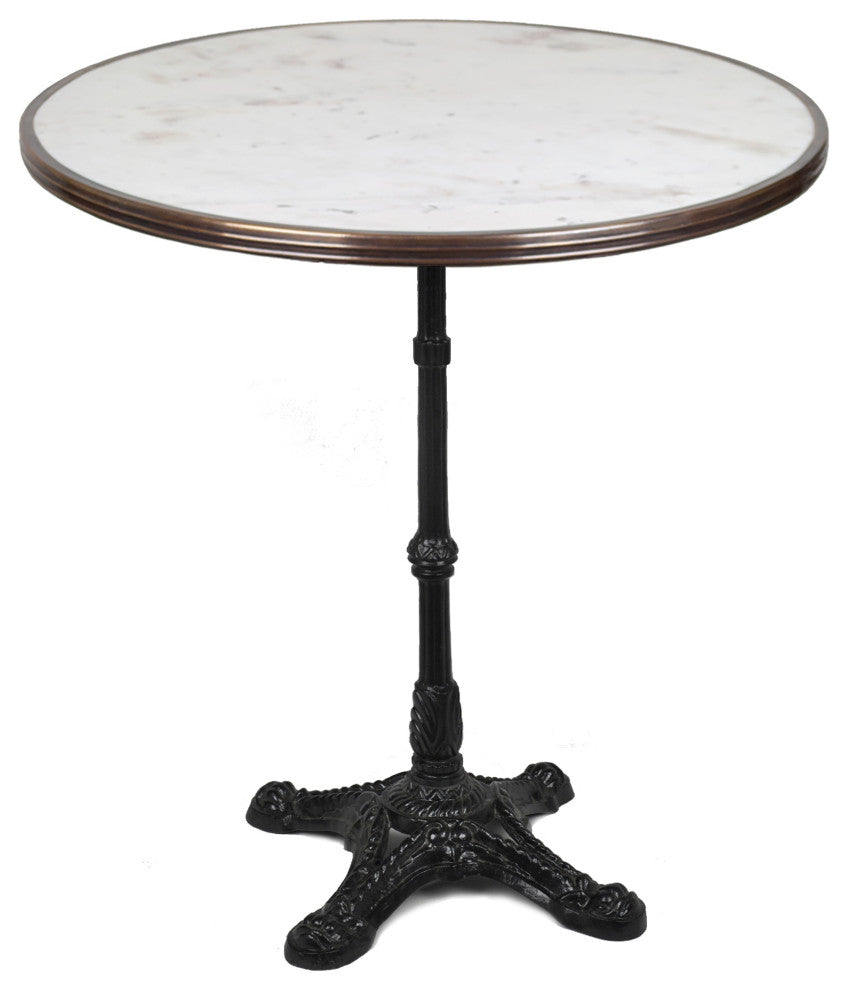 French Bistro Table 28", White Italian Carrara Marble, w/ Pedestal Base