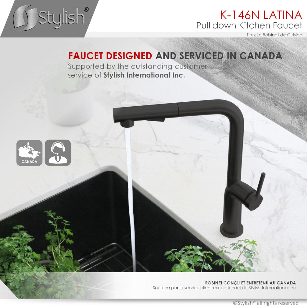 STYLISH Kitchen Sink Faucet Single Handle Pull Down Dual Mode Stainless Steel