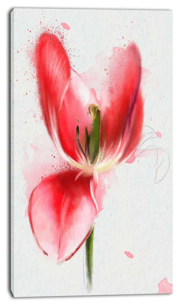 Wonderful Red Poppy Watercolor, Floral Canvas Art Print, 16"x32"