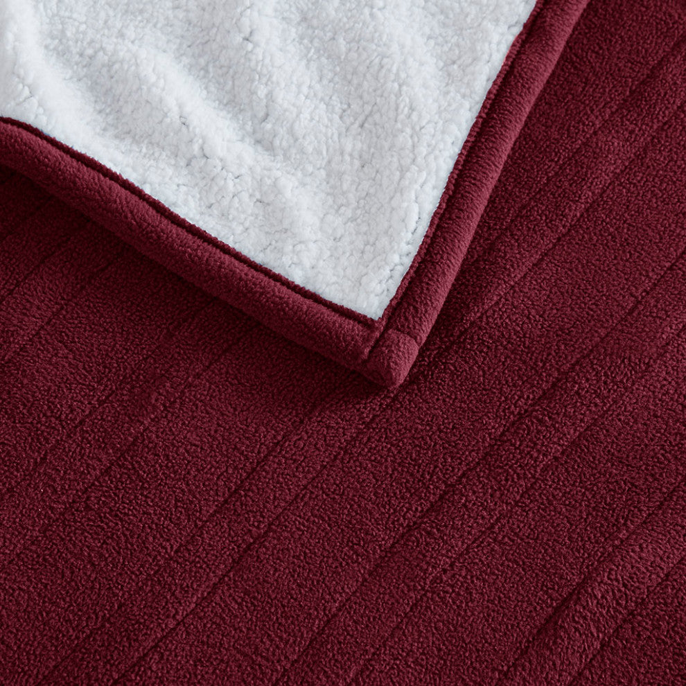 Serta Fleece to Sherpa Heated Fleece and Sherpa Bedding Blanket, Burgundy
