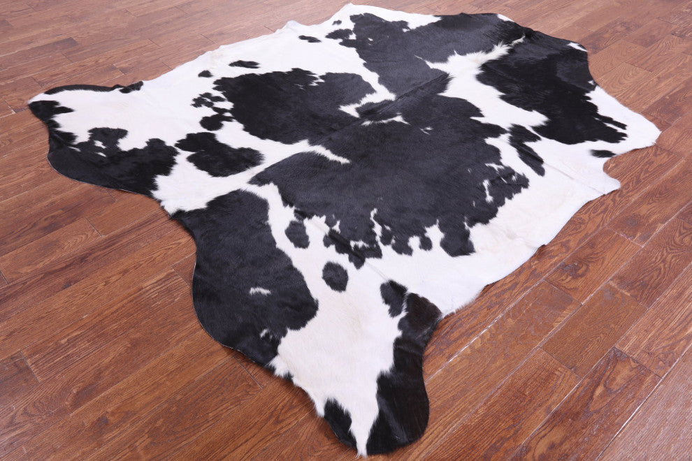 7' 4" X 6' 10" Black and White Natural Cowhide Rug C2183