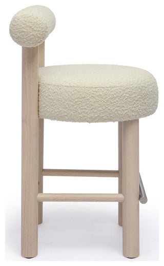 Carmel Cream Boucle and Solid Wood Counter Stool