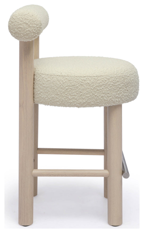 Carmel Cream Boucle and Solid Wood Counter Stool
