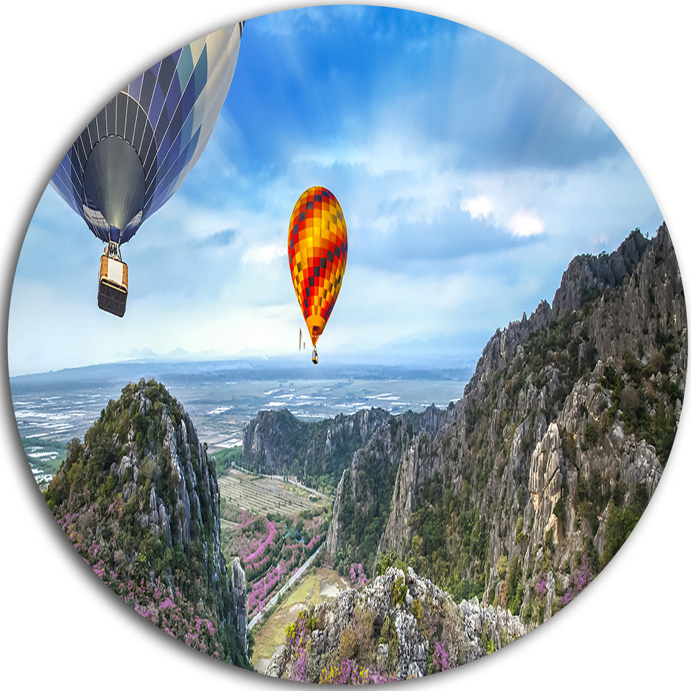Mountains And Balloon Landscape, Photo Disc Metal Artwork, 38"