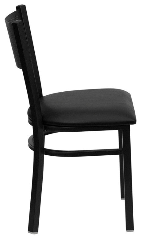 Dyersburg Metal Chair Black Grid Back, Black Vinyl Seat