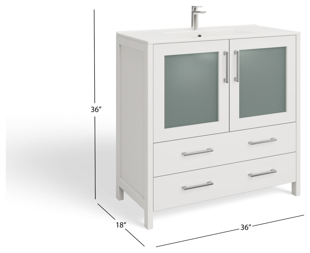 The Pullman Bathroom Vanity, White, 36", Single Sink, Freestanding