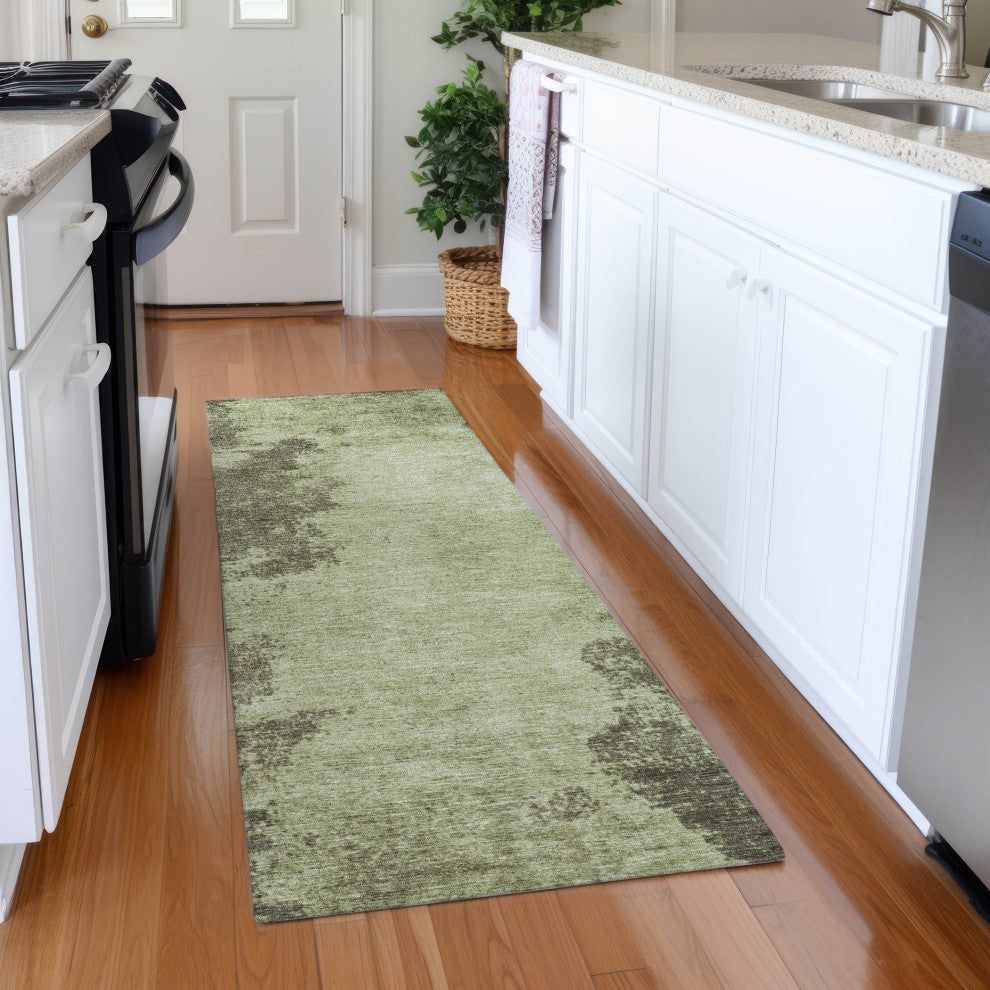 Machine Washable Indoor/Outdoor Chantille ACN1902 Olive 2'3" x 7'6" Runner Rug