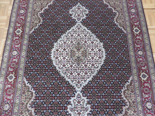 5x7'2 Handmade Persian Black Mahi Tabriz Oriental Rug Wool and Silk