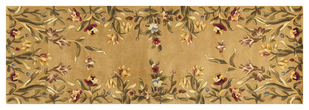 HomeRoots 8' Gold Yellow Hand Tufted Bordered Floral Indoor Runner Rug