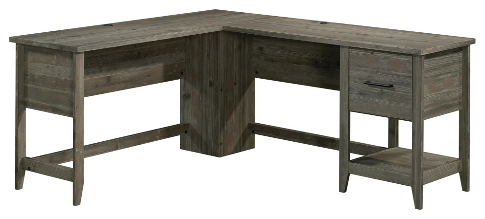 L-Shaped Desk, Large Top With Grommet Cable Management & Drawer, Pebble Pine