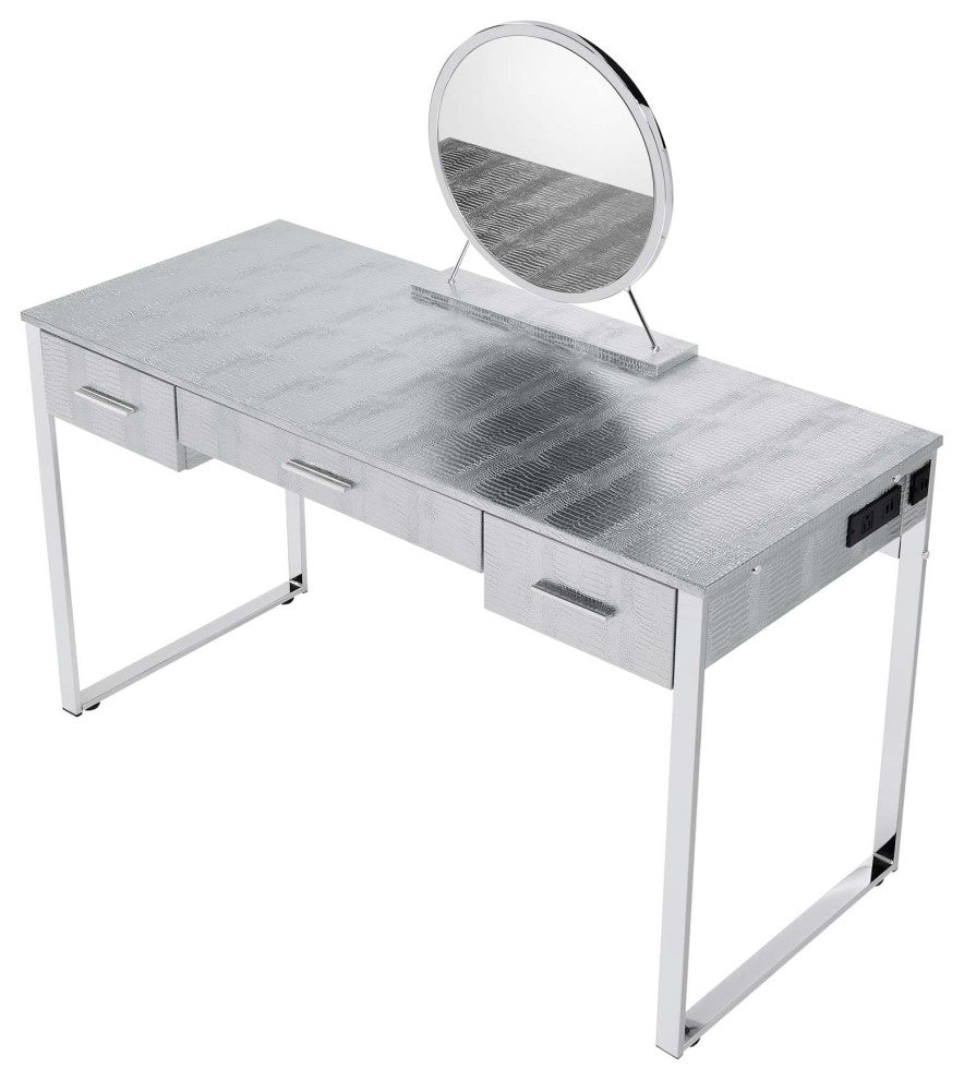 3 Drawers Vanity Desk With Mirror, Chrome