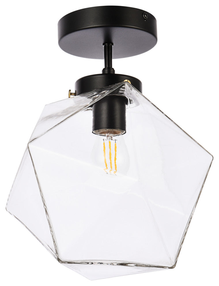 Lilah 1-Light Black and Clear Glass Flush Mount, Black/Clear