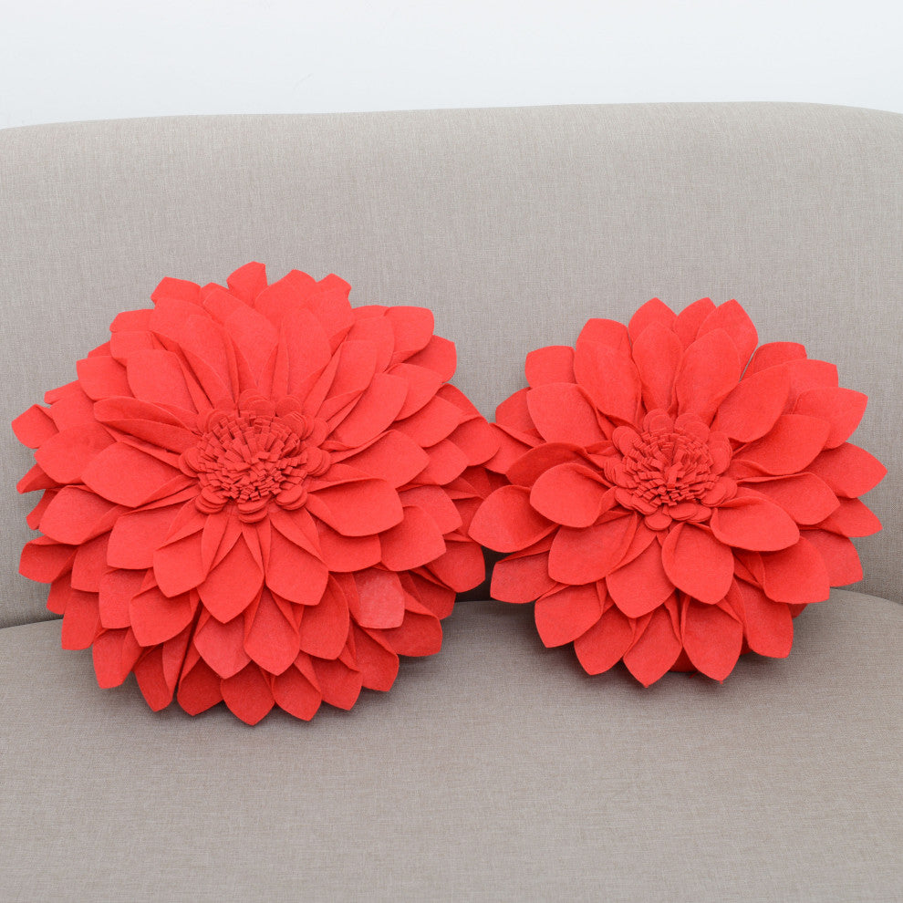 Felt Flower Design Throw Pillow, 16"x16", Red
