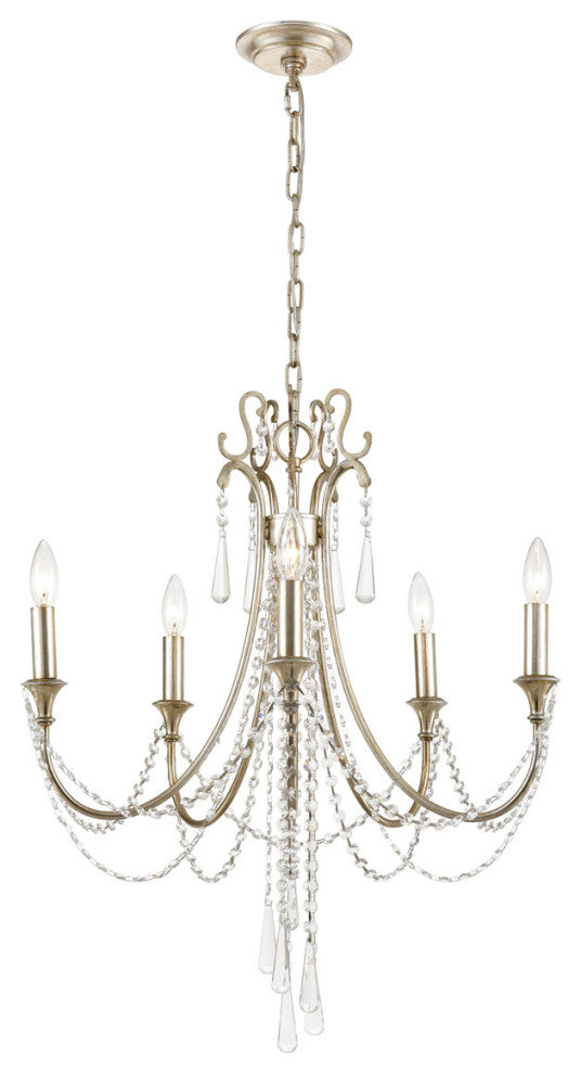 Crystorama ARC-1905-SA-CL-MWP, 5-Light Chandelier, Antique Silver
