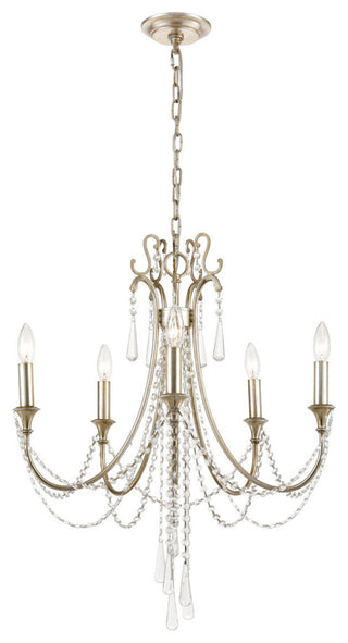Crystorama ARC-1905-SA-CL-MWP, 5-Light Chandelier, Antique Silver