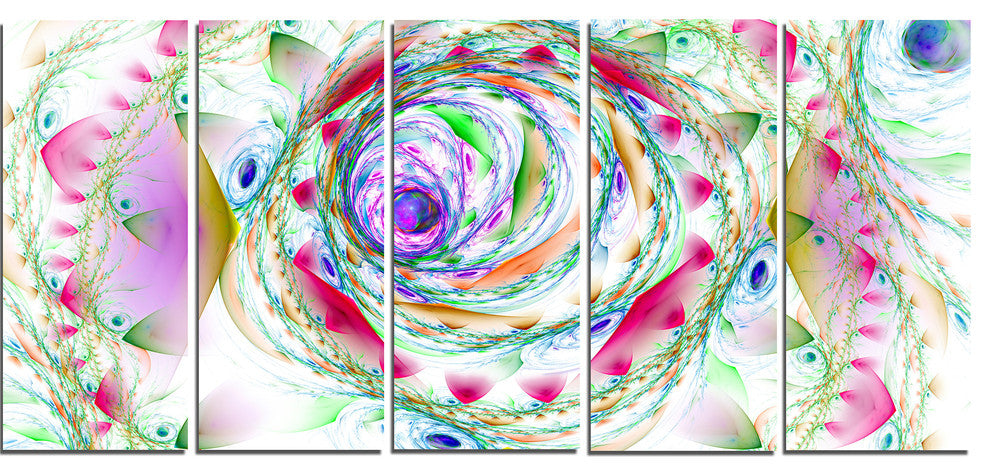 Multi Color Exotic Flower Whirlpool, Floral Canvas Art Print, 60"x28", 5 Panels