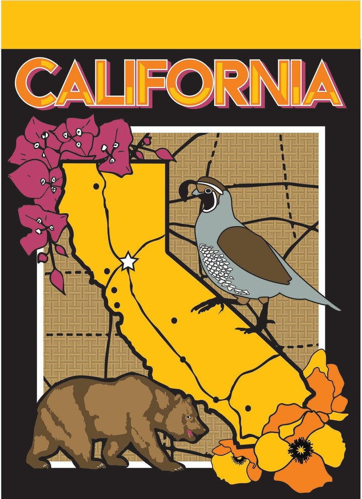 Double Applique California Symbols Polyester Garden Flag