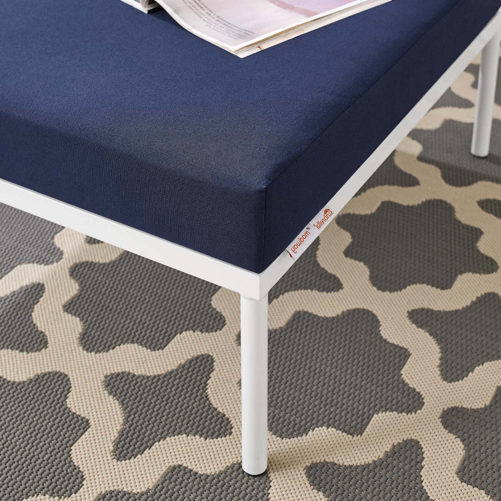 Lounge Chair Ottoman, Sunbrella, Aluminum, Metal, Blue Navy, Modern, Outdoor