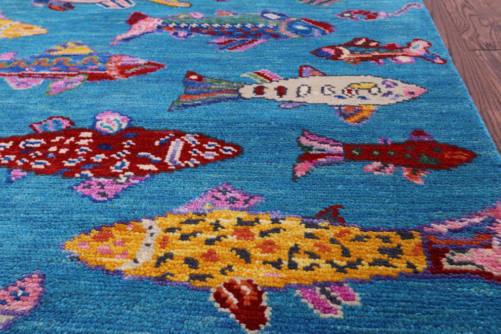 Gabbeh Fish Design Handmade Wool Rug 4' 1" X 6' 1" - Q15473