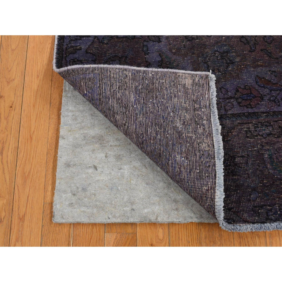 Purple Hand Knotted Overdyed Tabriz Pure Wool Oriental Rug, 4'10"x9'9"