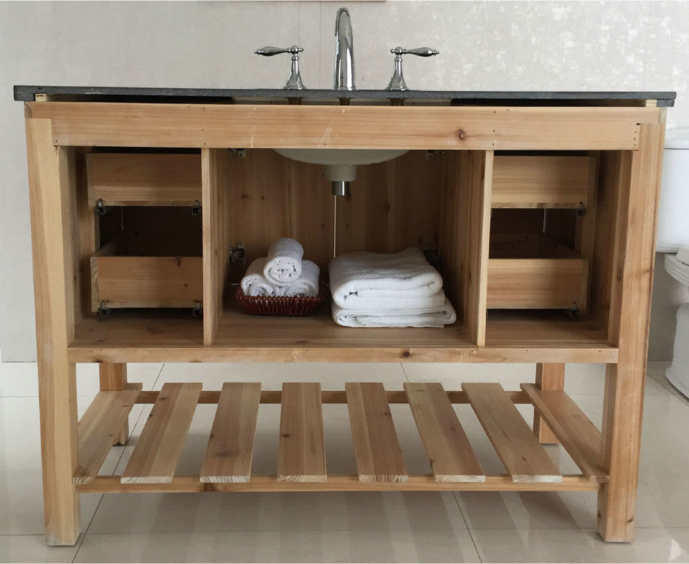 Wallace Solid Fir Single-Sink Vanity With Shelf, 48", White Top
