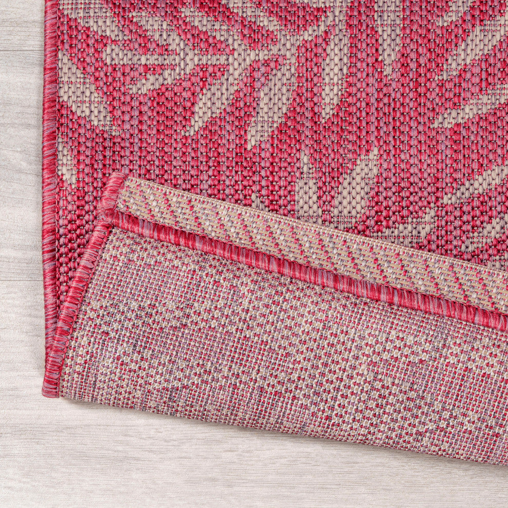 Nevis Palm Frond Indoor/Outdoor, Fuchsia/Light Gray, 2x10