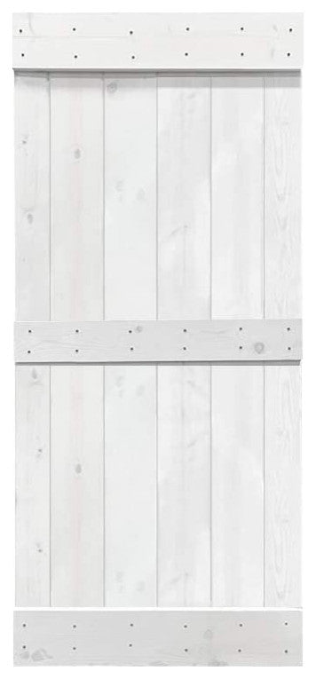 Stained Solid Pine Wood Sliding Barn Door, White, 30"x84", Mid-Bar