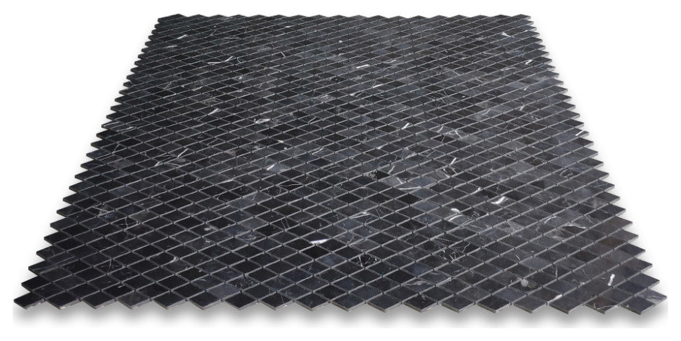 Nero Marquina Black Marble Rhomboid Diamond Mosaic Tile Polished, 1 sheet