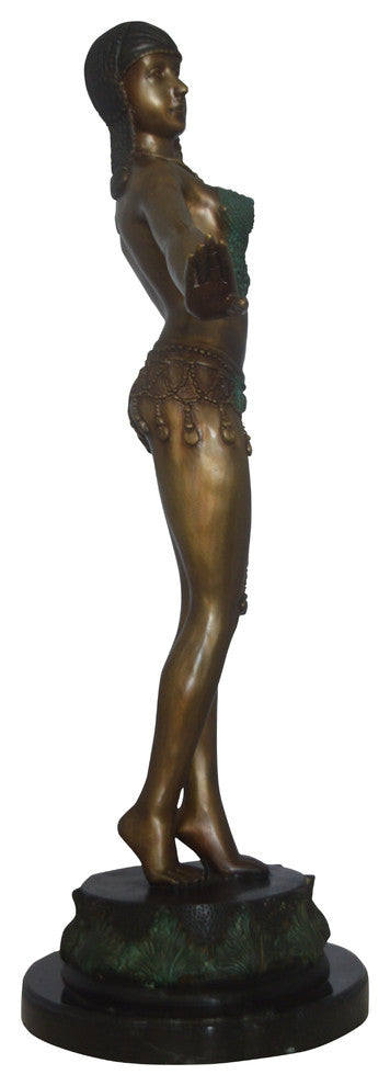 Belly Dancer Performing Bronze Statue -  Size: 32"L x 8"W x 41"H.